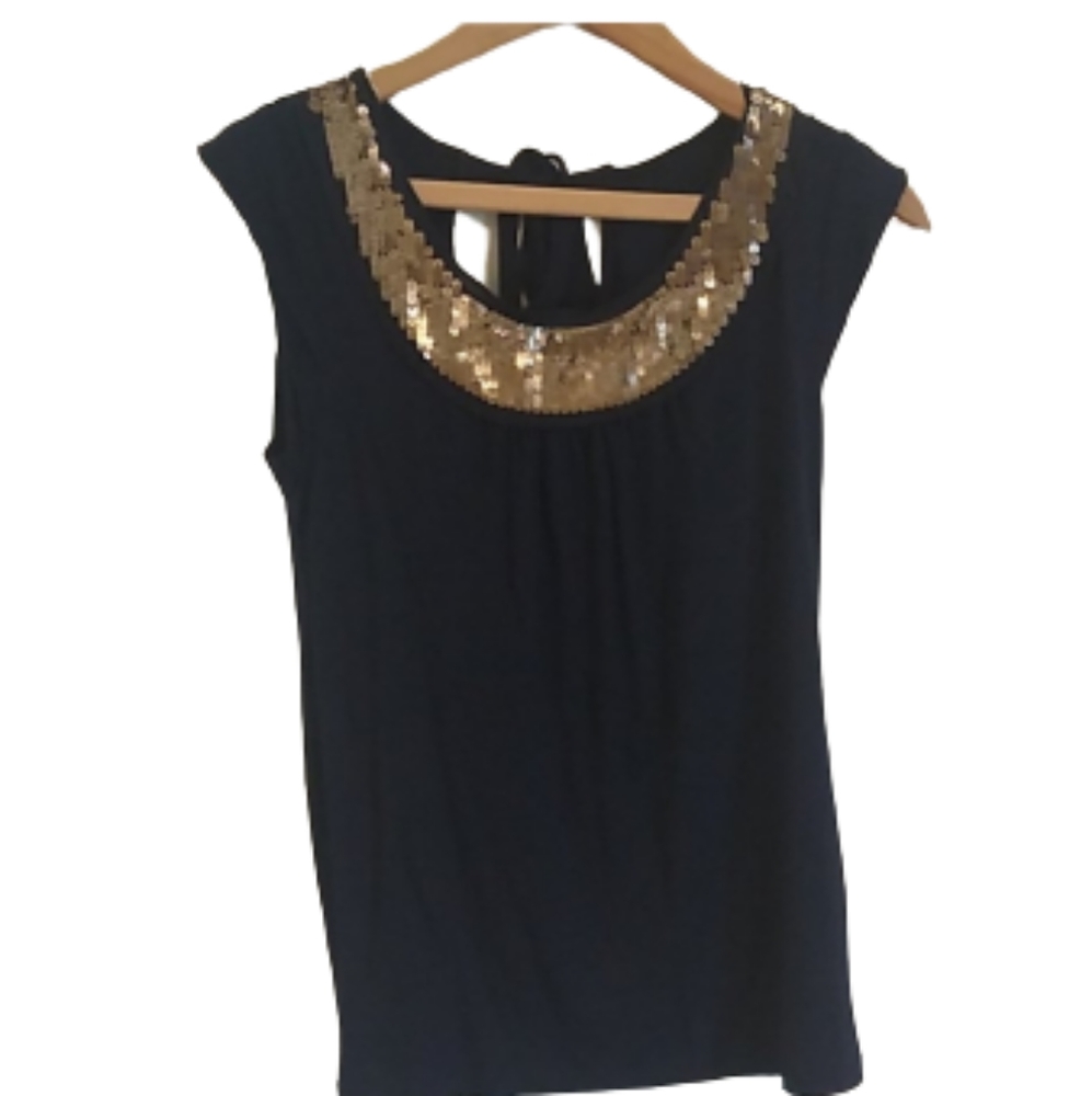 Loft Blue and Gold Sequins Top